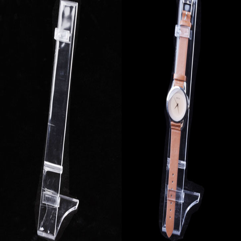 tmj-pp-587 โปร่งใส acrylic เดี่ยวแสดงกรอบการสนับสนุนดัดพลาสติกนาฬิกาข้อมือแสดงกรอบ